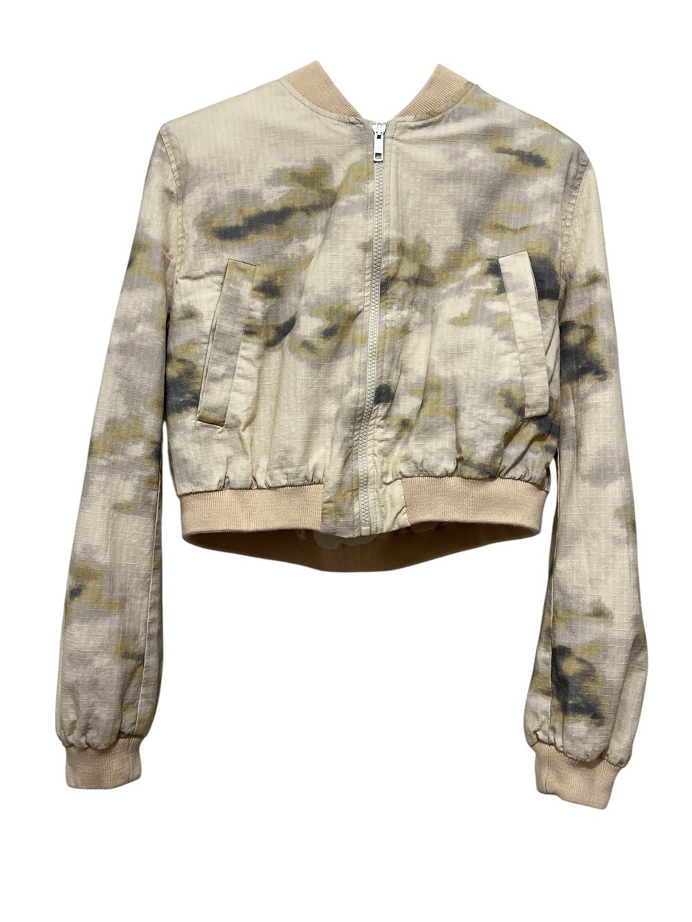 Zara Women’s Size M US Long Sleeve Round Neck Bomber Jacket Beige Casual - Picture 3 of 16